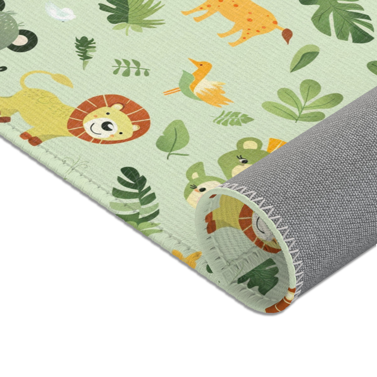Jungle animal nursery area rug in portrait orientation