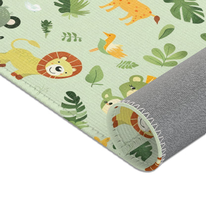 Jungle animal nursery area rug in portrait orientation