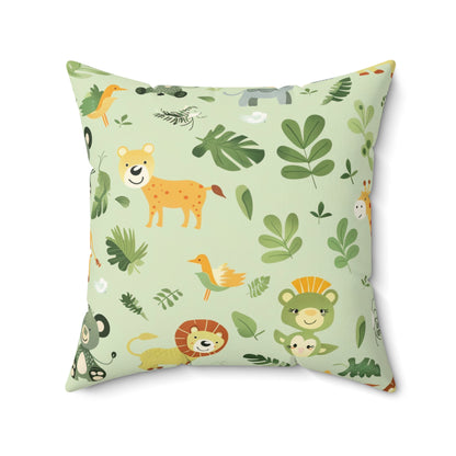 Jungle animal nursery pillow styled on a daybed