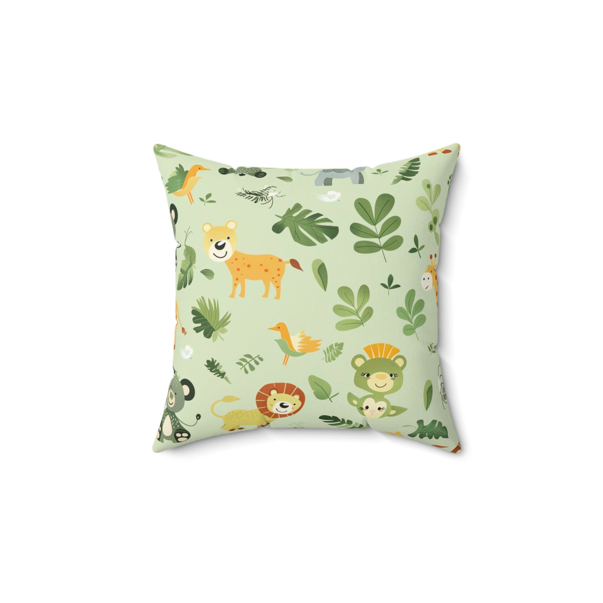Square jungle print cushion for a gender neutral baby room