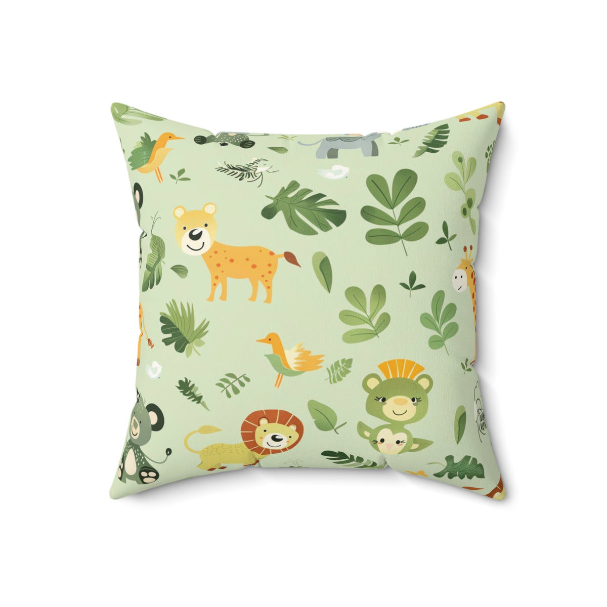 Reverse side of the jungle animal nursery pillow
