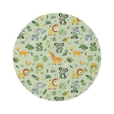 Jungle animal round nursery rug on a baby room floor