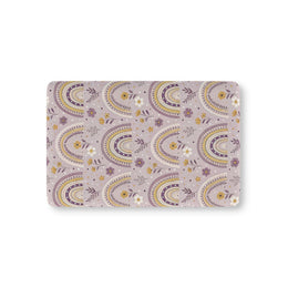 Lilac Meadow Arches fitted crib sheet on a nursery crib mattress