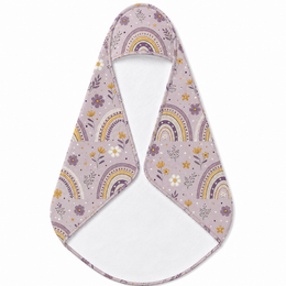 Lilac Meadow Arches hooded baby towel wrapped around a baby