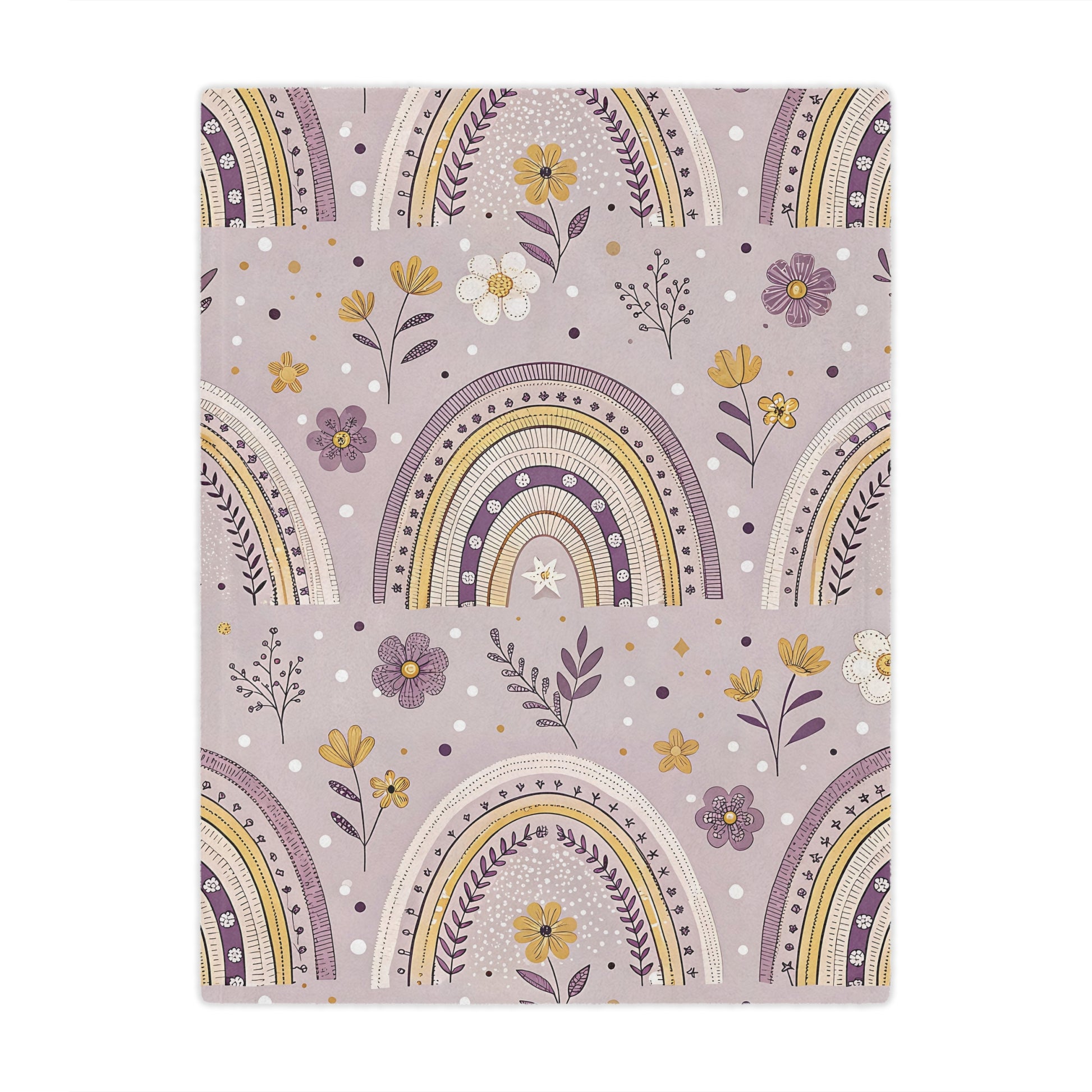 Minky baby blanket in lilac and plum, Lilac Meadow Arches print
