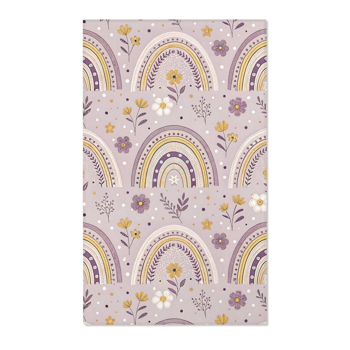 Purple nursery area rug with banded arches on lilac