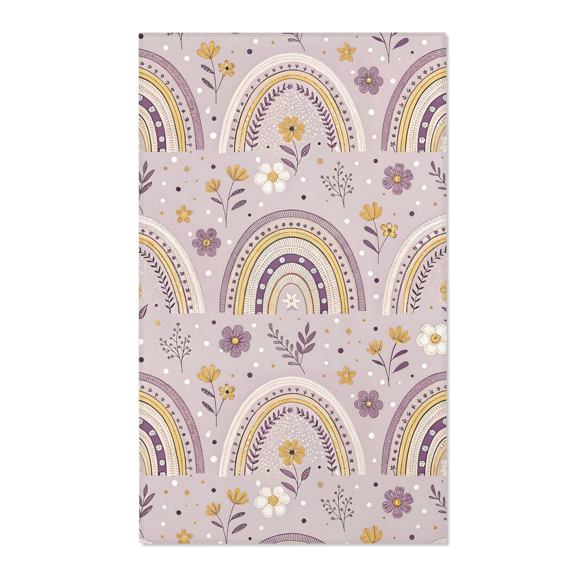 Purple nursery area rug with banded arches on lilac