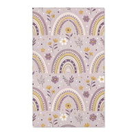 Purple nursery area rug with banded arches on lilac