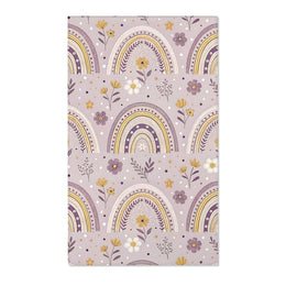 Purple nursery area rug with banded arches on lilac