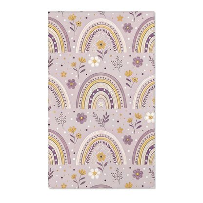 Purple nursery area rug with banded arches on lilac