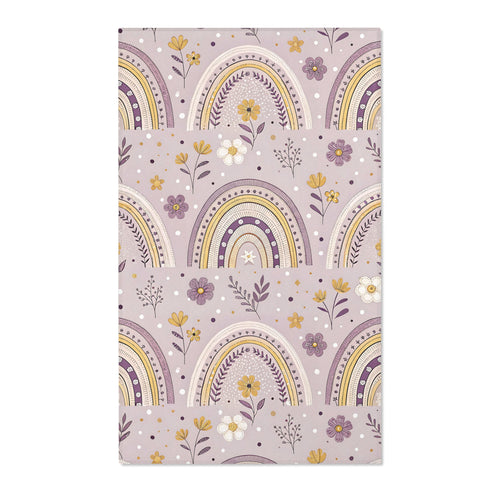 Purple nursery area rug with banded arches on lilac