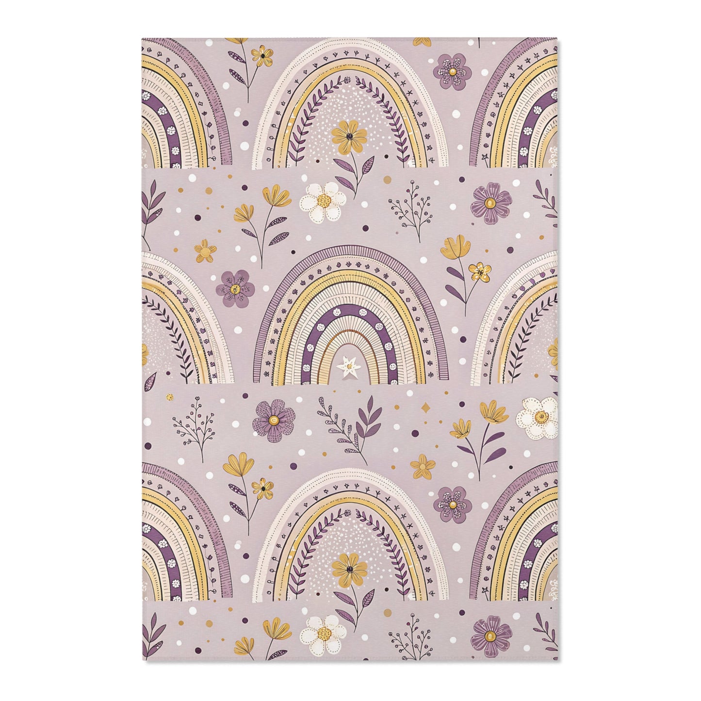 Close detail of the arches and wildflowers on the area rug