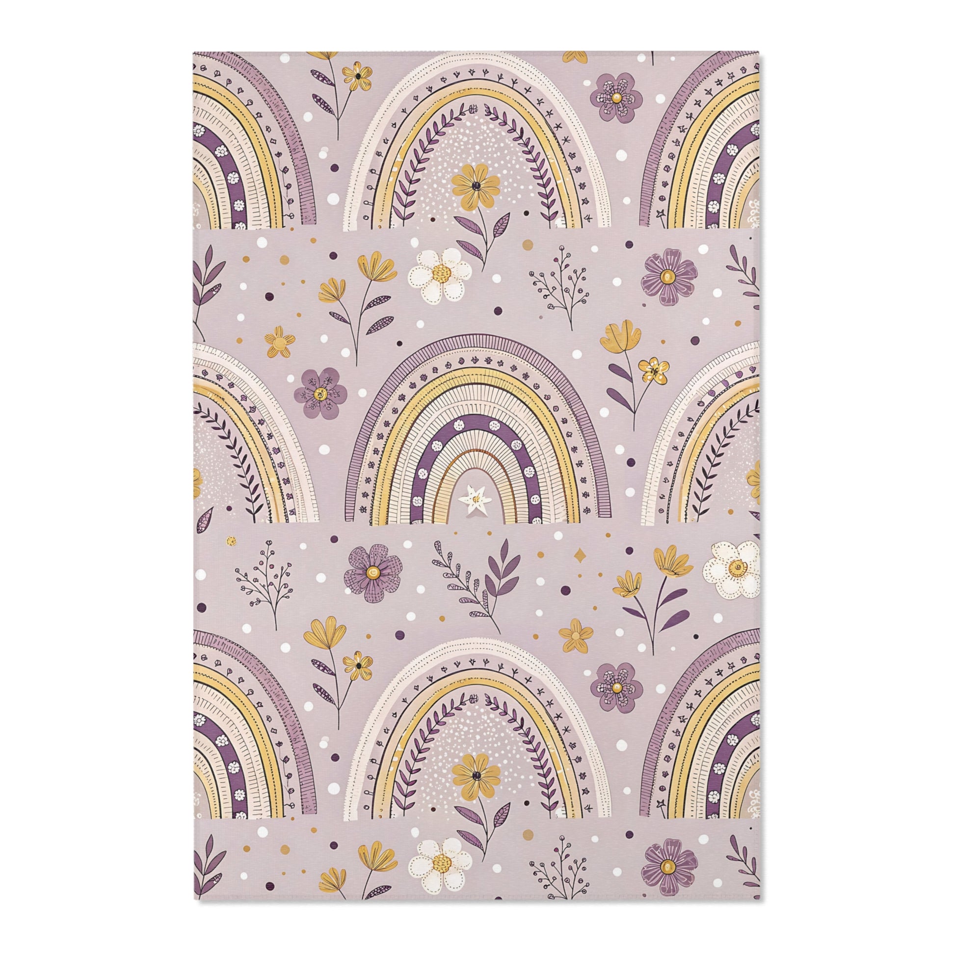 Close detail of the arches and wildflowers on the area rug