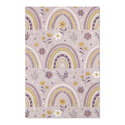 Close detail of the arches and wildflowers on the area rug