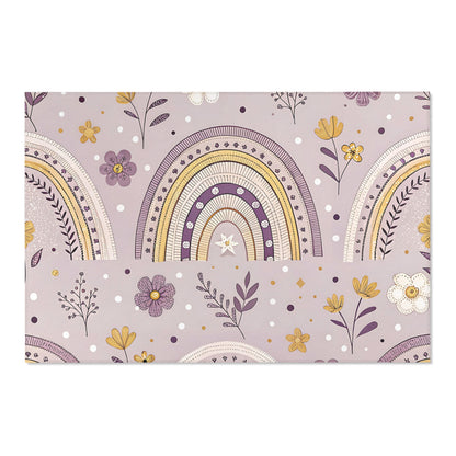 Low pile nursery rug with plum arches and purple wildflowers