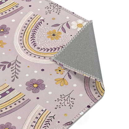 Nursery area rug printed edge to edge with banded arches