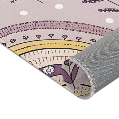 Corner detail of the Lilac Meadow Arches nursery area rug