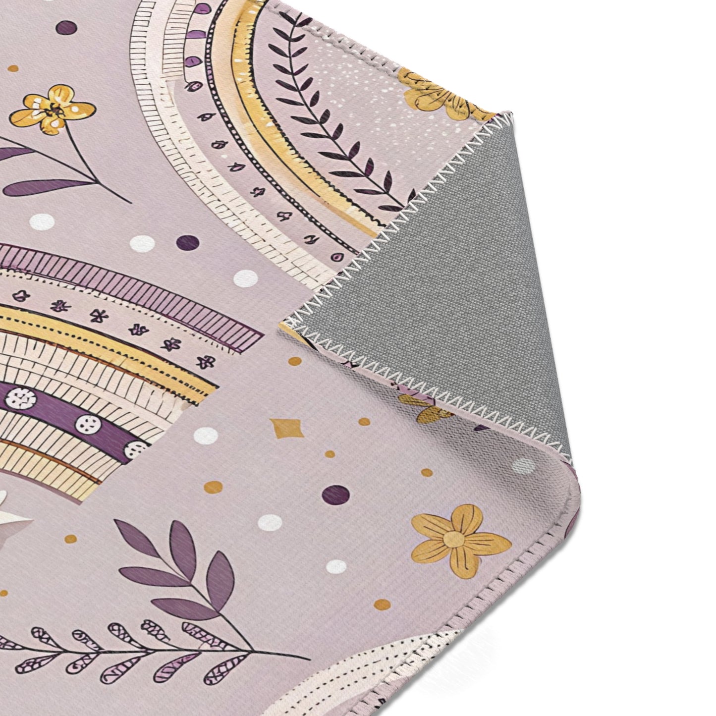 Lilac Meadow Arches nursery rug pattern shown flat