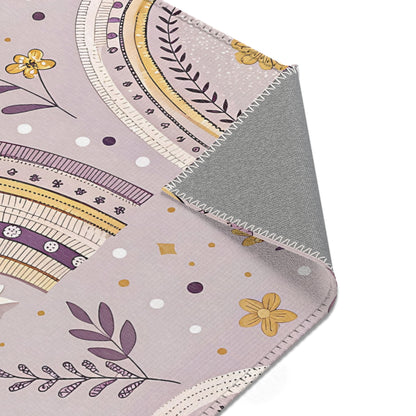 Lilac Meadow Arches nursery rug pattern shown flat
