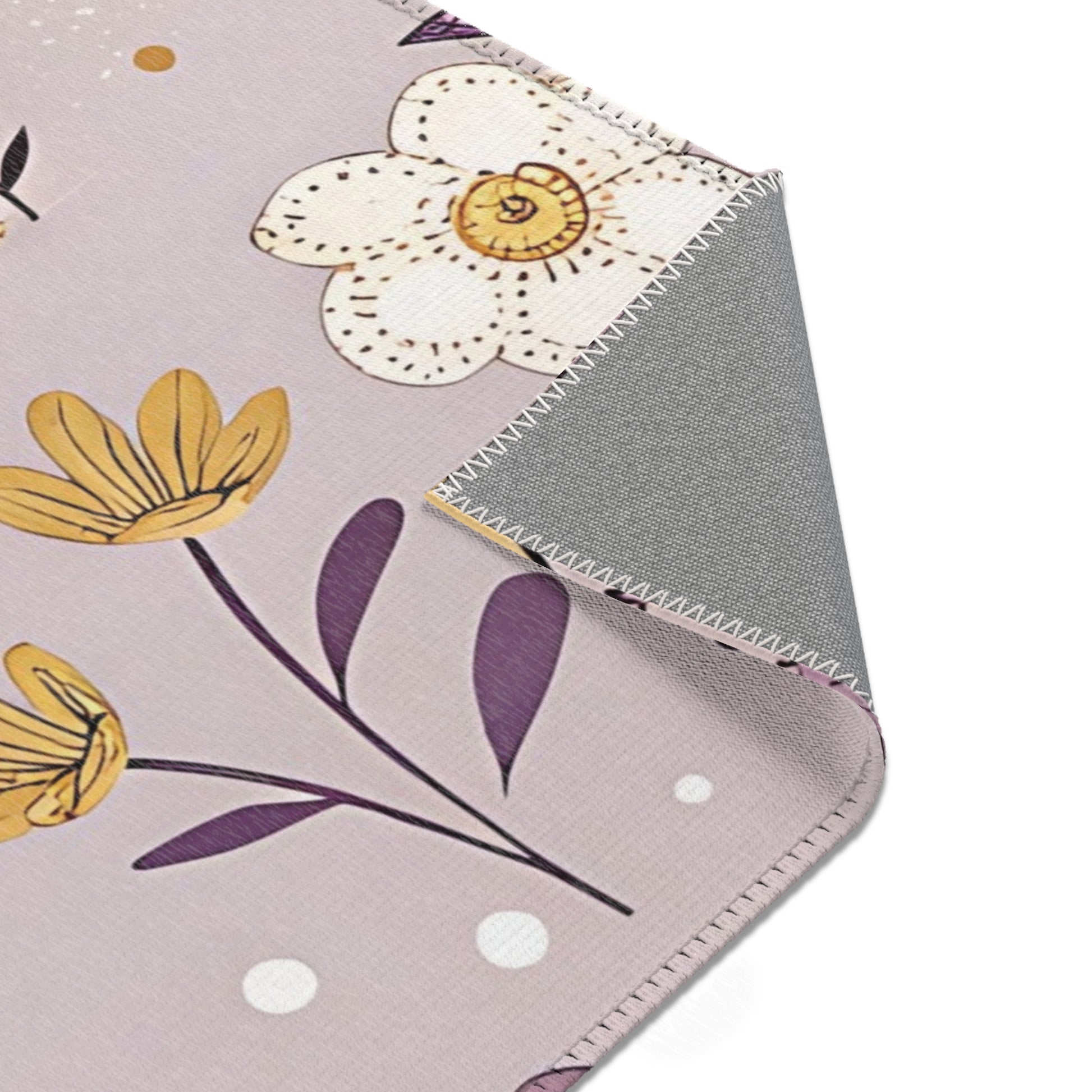 Lilac Meadow Arches rug print detail in plum and cream