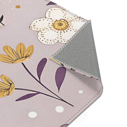 Lilac Meadow Arches rug print detail in plum and cream