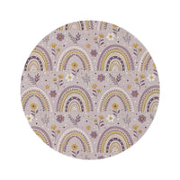 Lilac Meadow Arches round nursery rug on a baby room floor