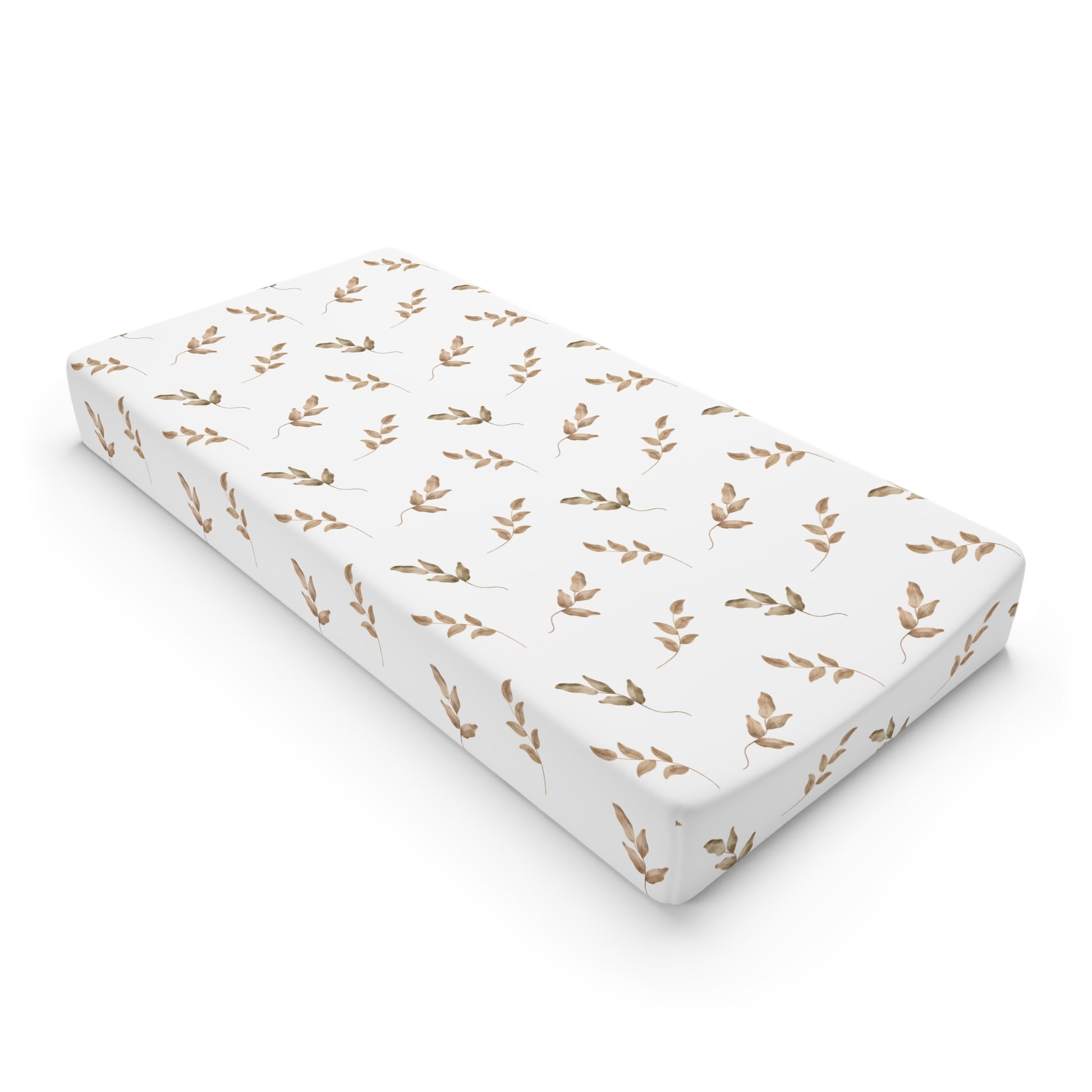 Linen Leaf changing pad cover on a nursery changing table