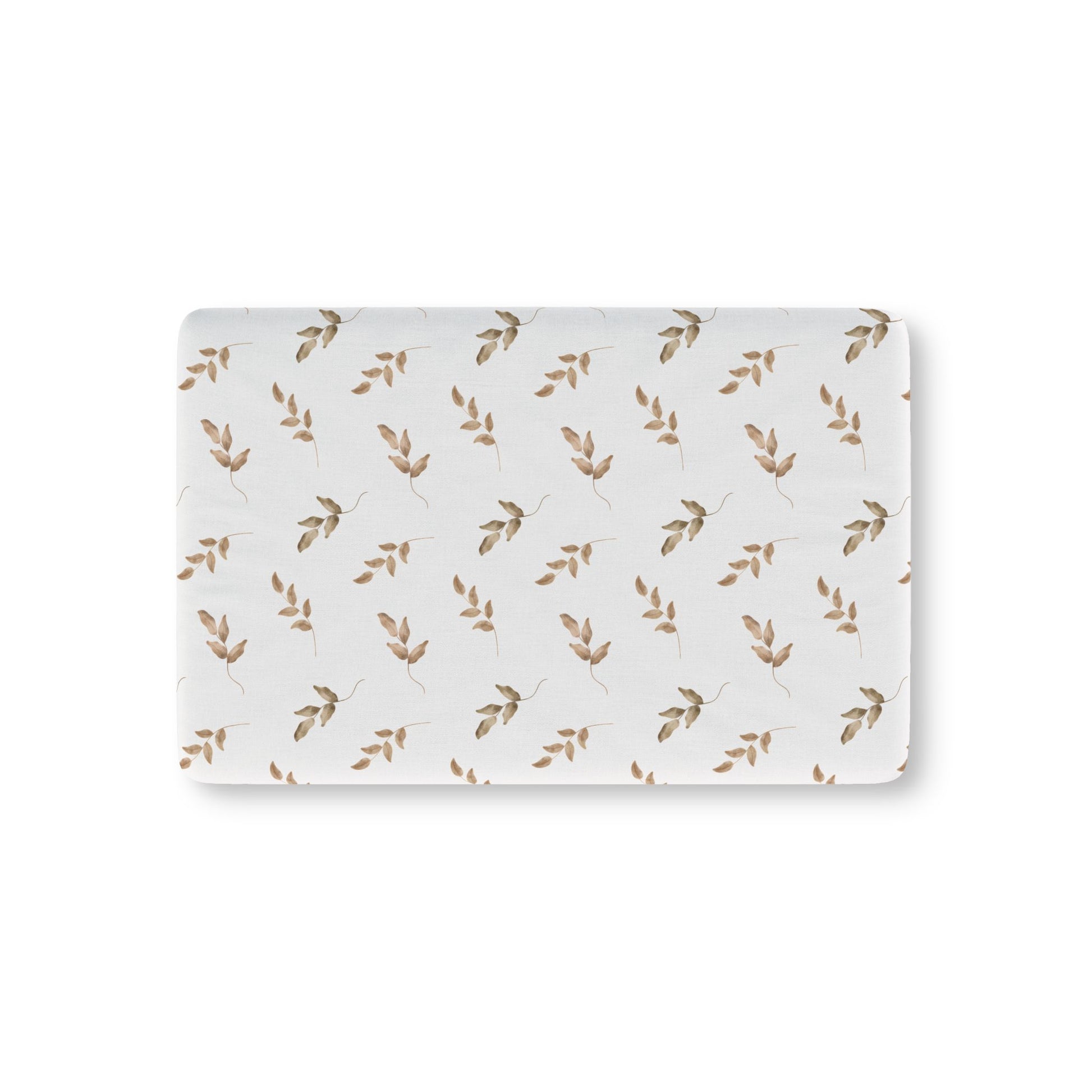 Linen Leaf fitted crib sheet on a nursery crib mattress