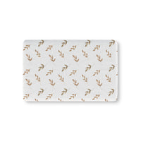 Linen Leaf fitted crib sheet on a nursery crib mattress