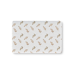 Linen Leaf fitted crib sheet on a nursery crib mattress