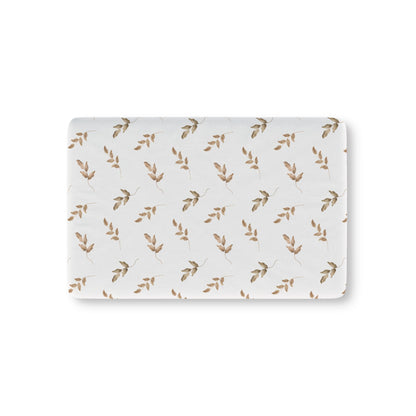 Linen Leaf fitted crib sheet on a nursery crib mattress