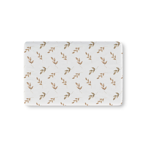 Linen Leaf fitted crib sheet on a nursery crib mattress