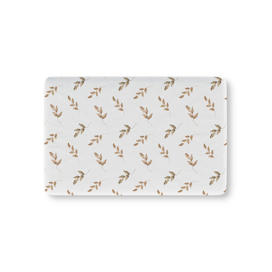 Linen Leaf fitted crib sheet on a nursery crib mattress