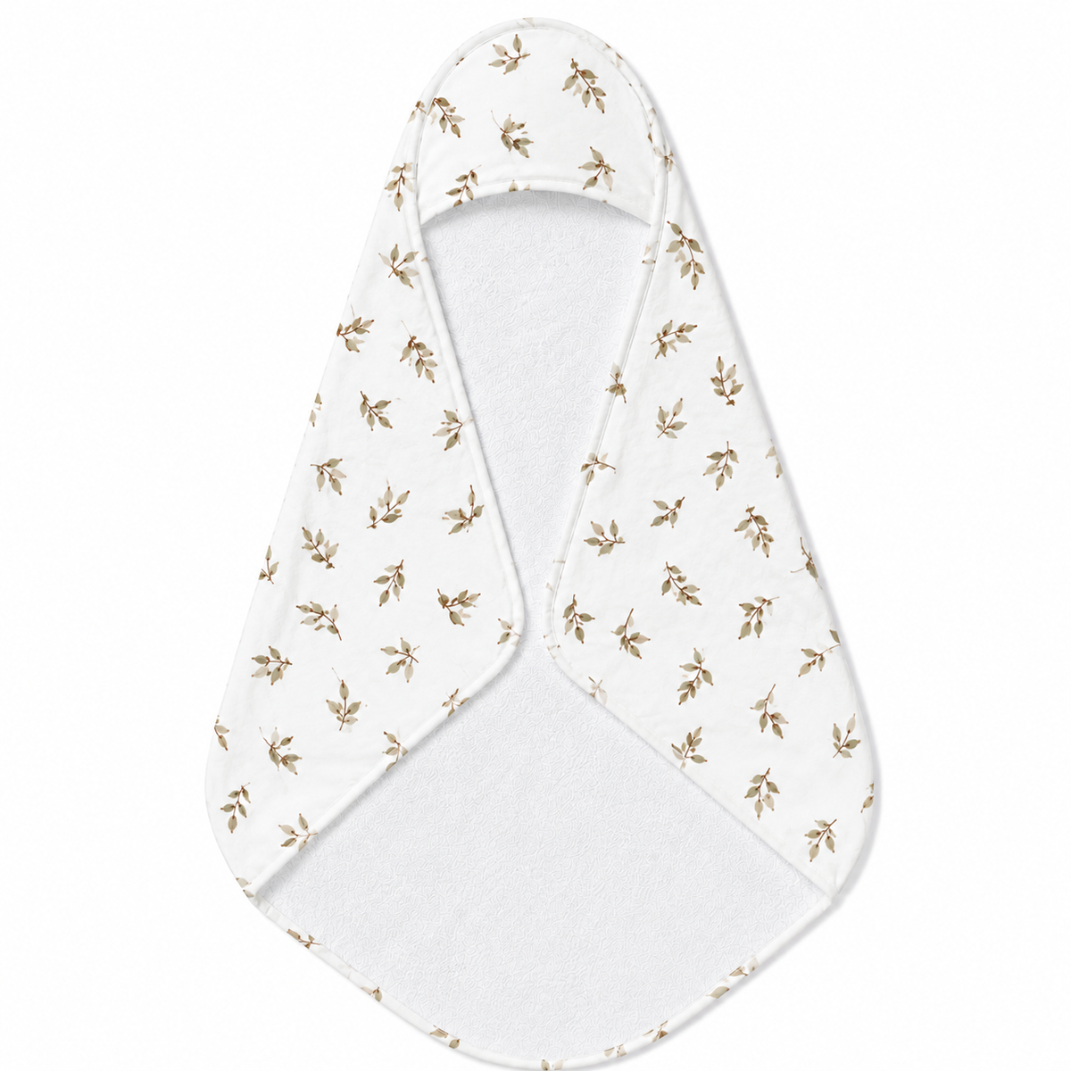 Linen Leaf hooded baby towel wrapped around a baby