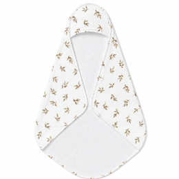 Linen Leaf hooded baby towel wrapped around a baby