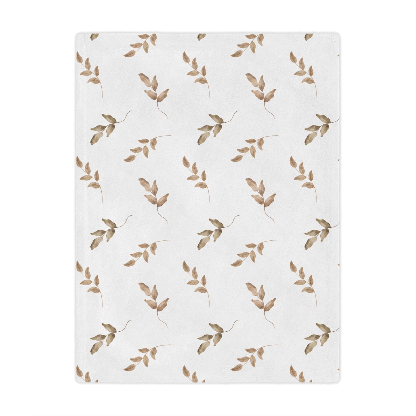 Minky baby blanket in taupe and tan, Linen Leaf print