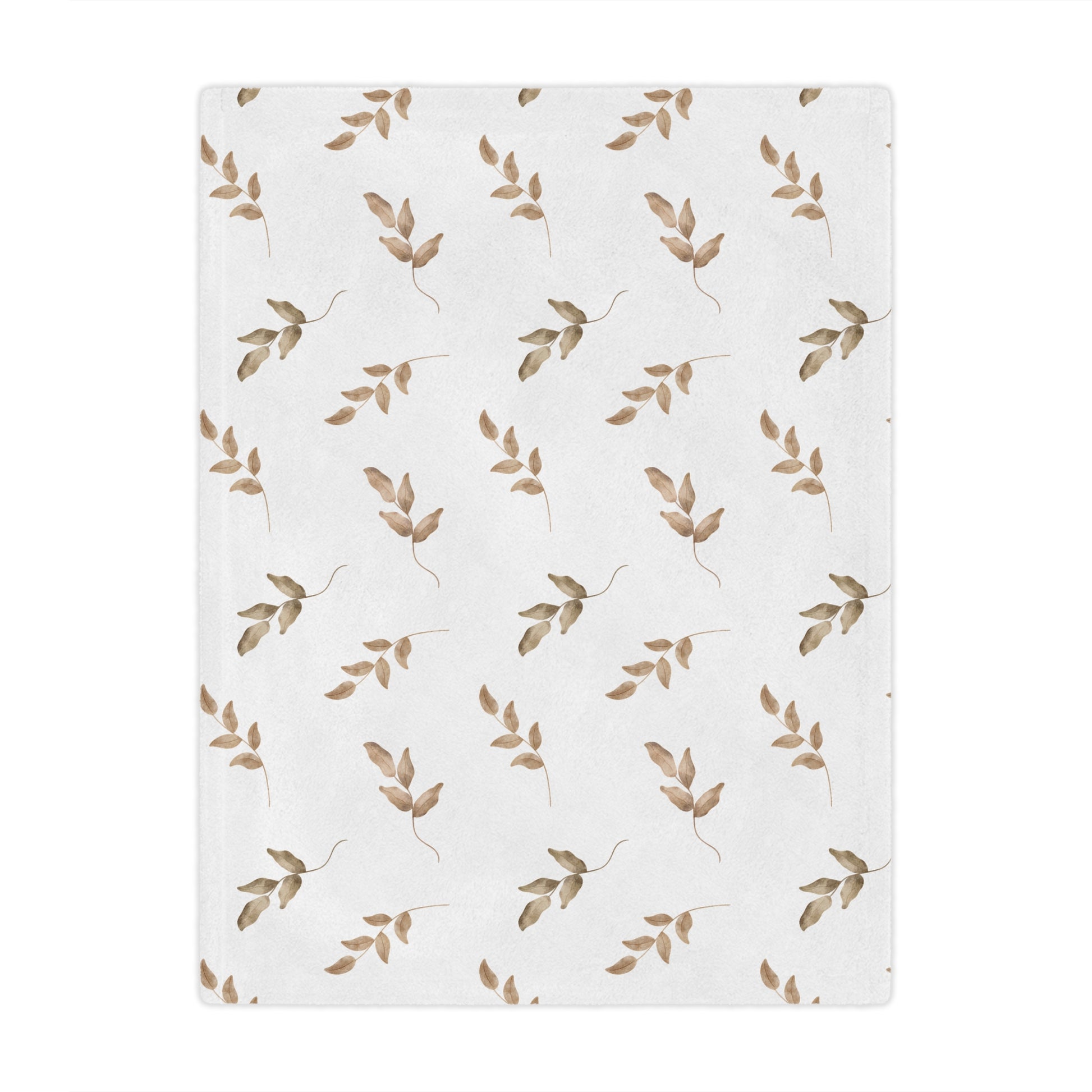 Minky baby blanket in taupe and tan, Linen Leaf print