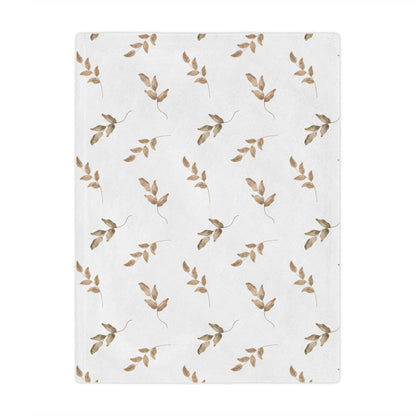 Minky baby blanket in taupe and tan, Linen Leaf print