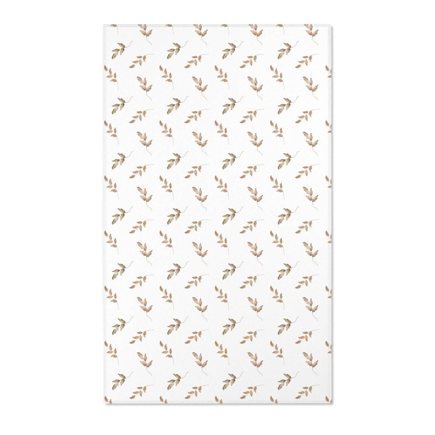 Neutral botanical nursery area rug in taupe and tan on white