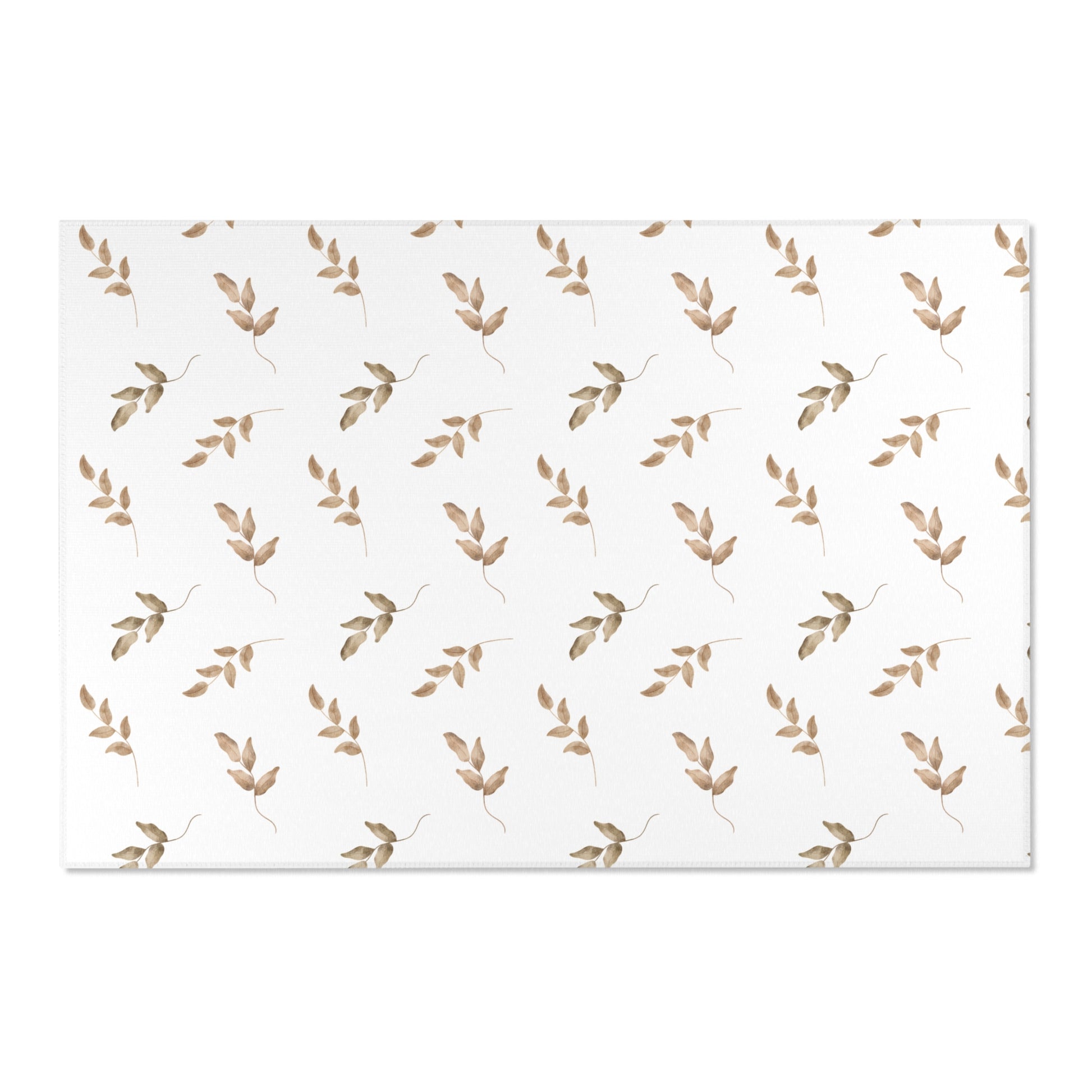 Low pile nursery rug with sparse taupe leaf sprigs