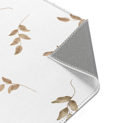 Linen Leaf rug print detail in taupe and tan