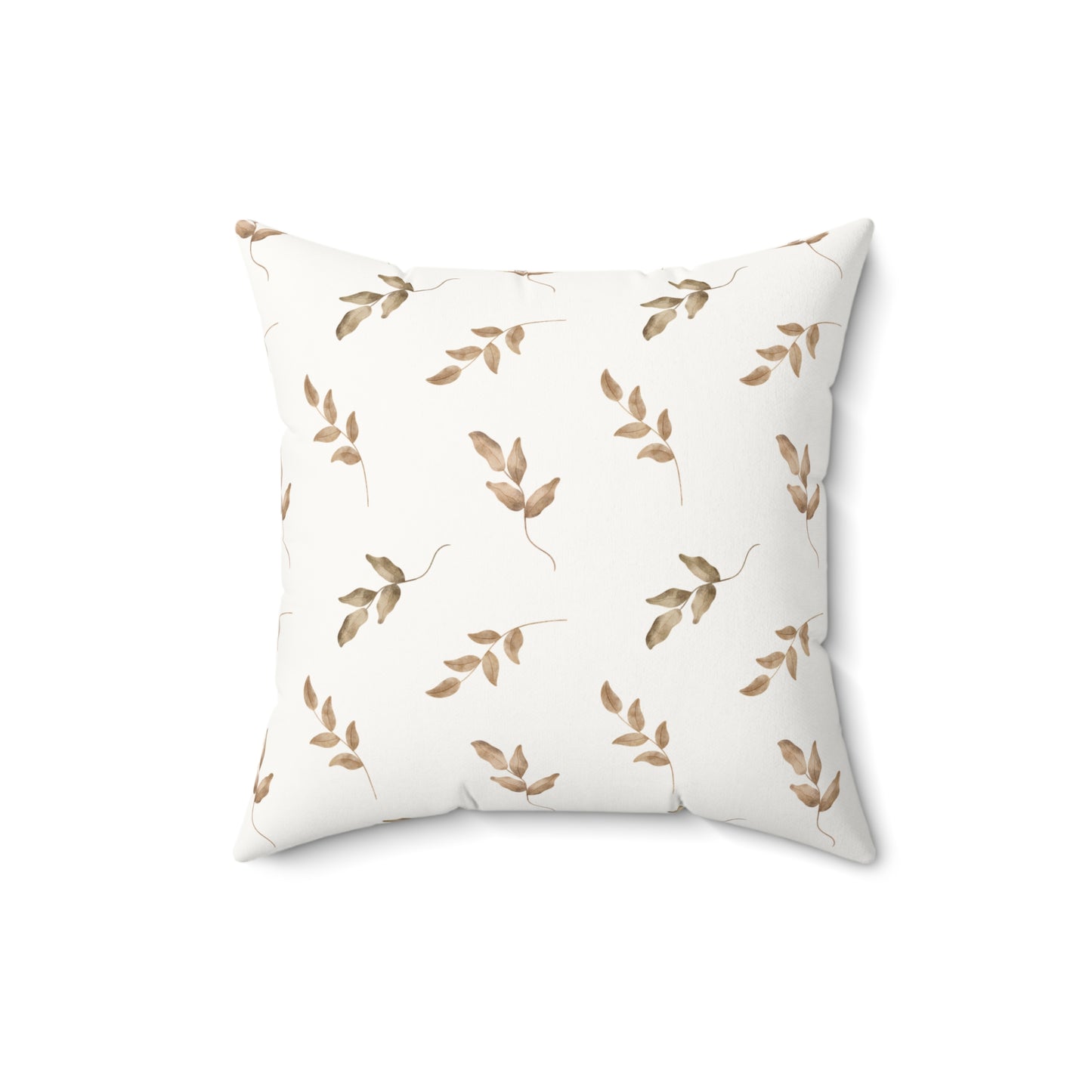 Faux suede nursery pillow with taupe watercolour leaf sprigs