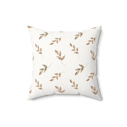Faux suede nursery pillow with taupe watercolour leaf sprigs