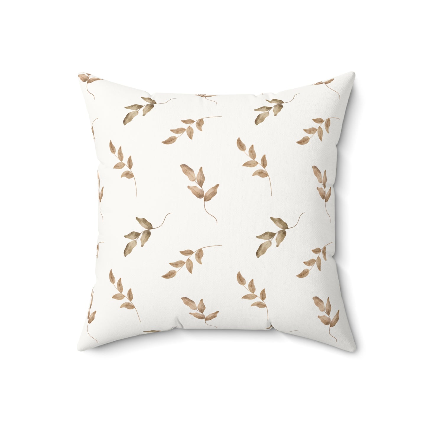 Close detail of the leaf print on the faux suede pillow