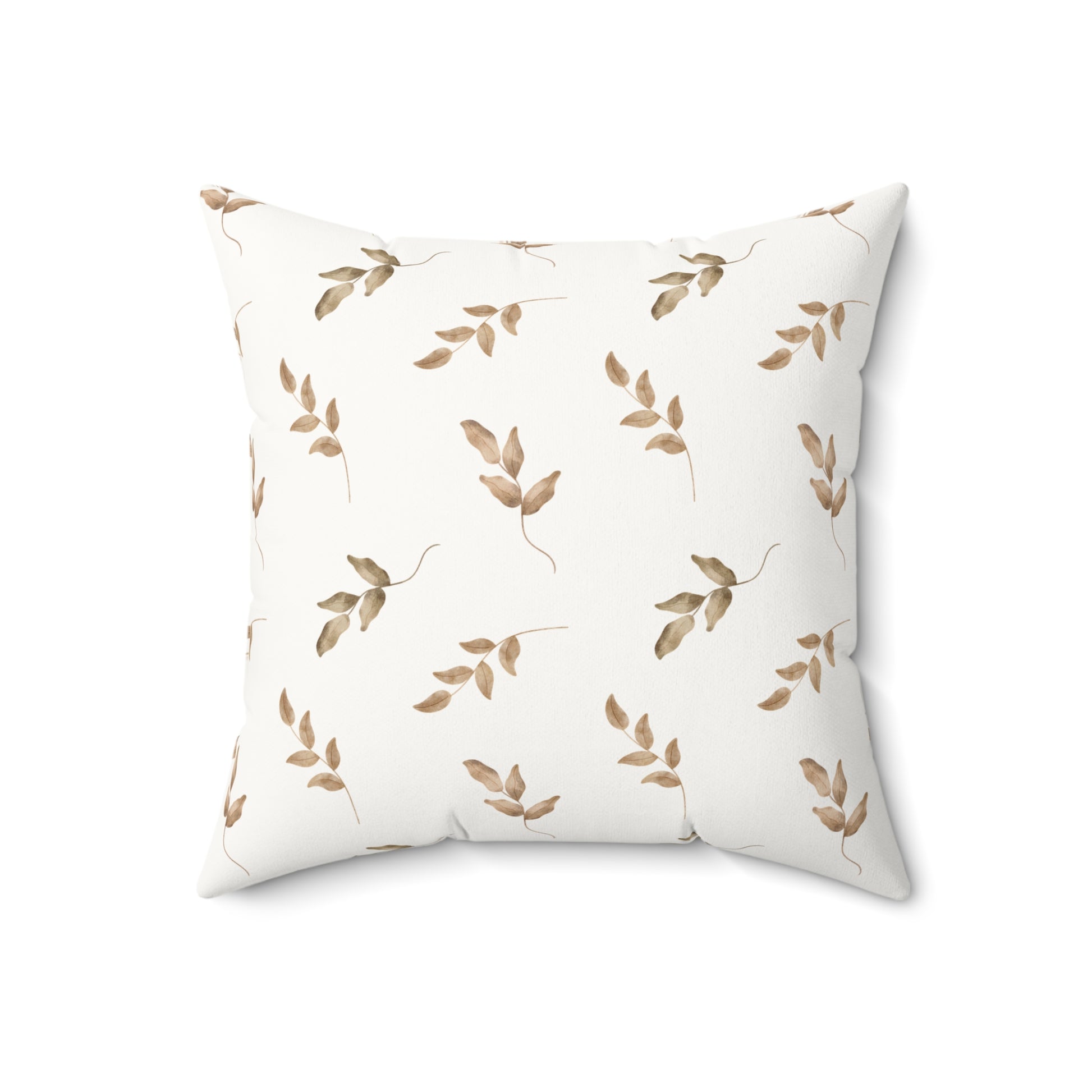 Close detail of the leaf print on the faux suede pillow