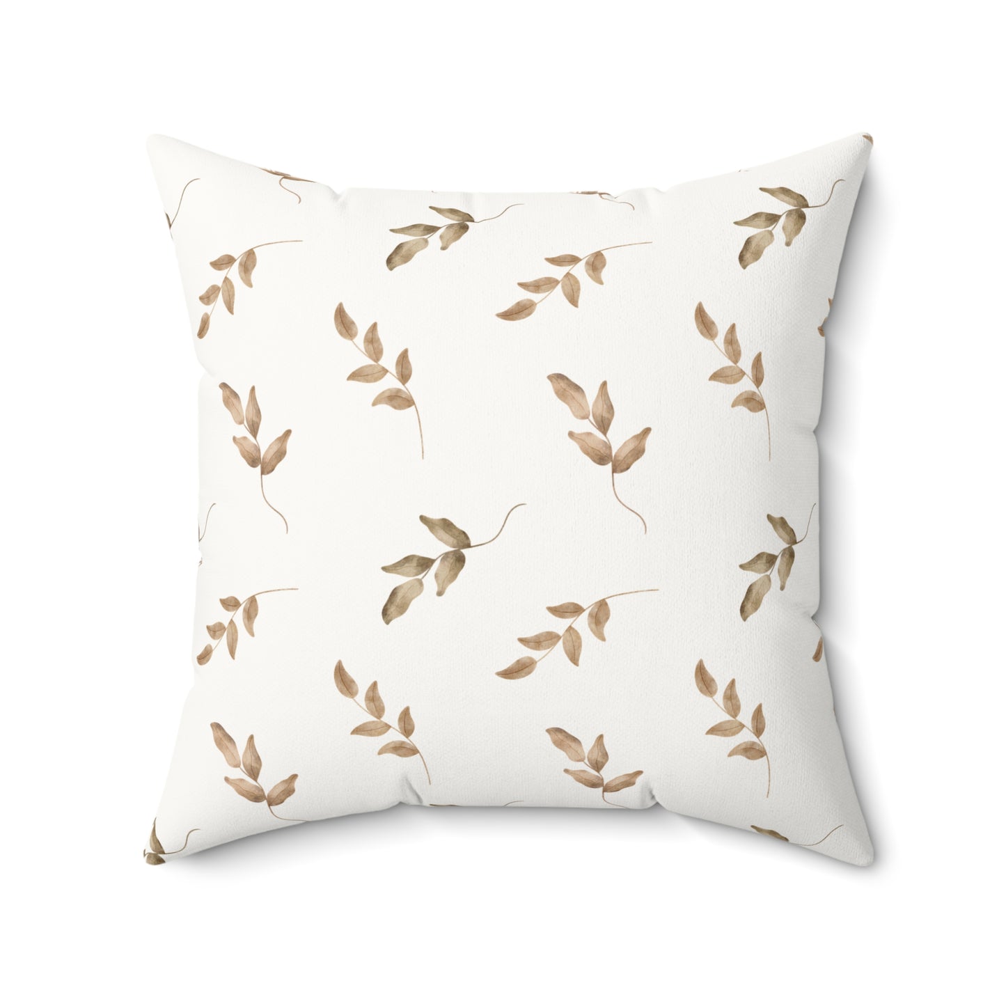 Faux suede pillow with scattered leaf sprigs on white