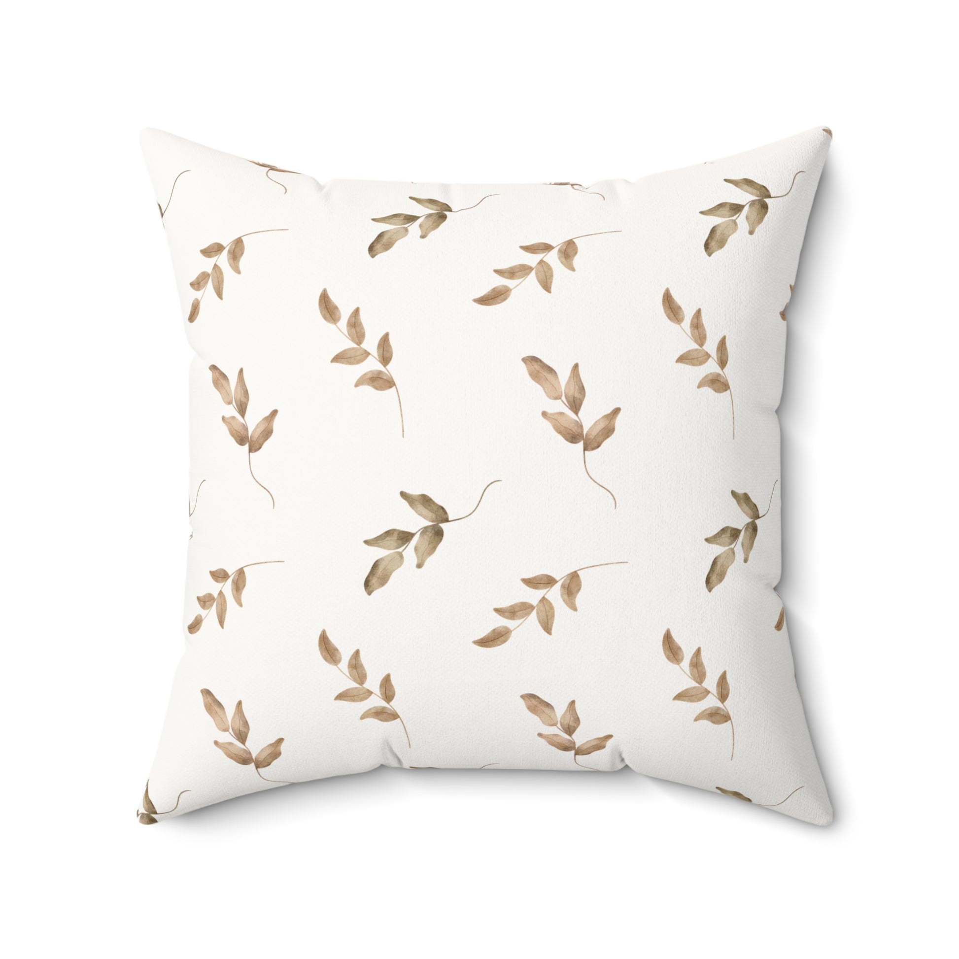 Faux suede pillow with scattered leaf sprigs on white