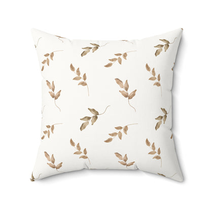 Faux suede pillow with scattered leaf sprigs on white