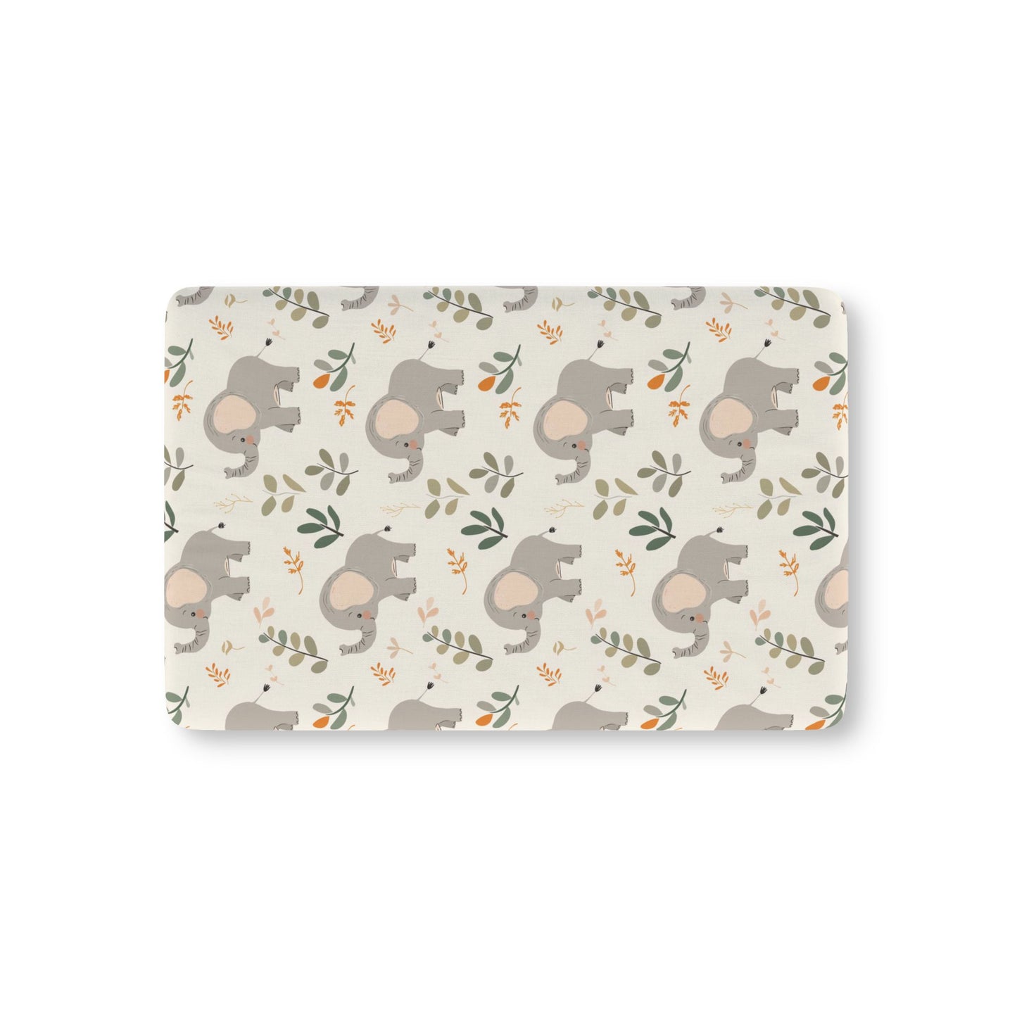 Little Elephants fitted crib sheet on a nursery crib mattress