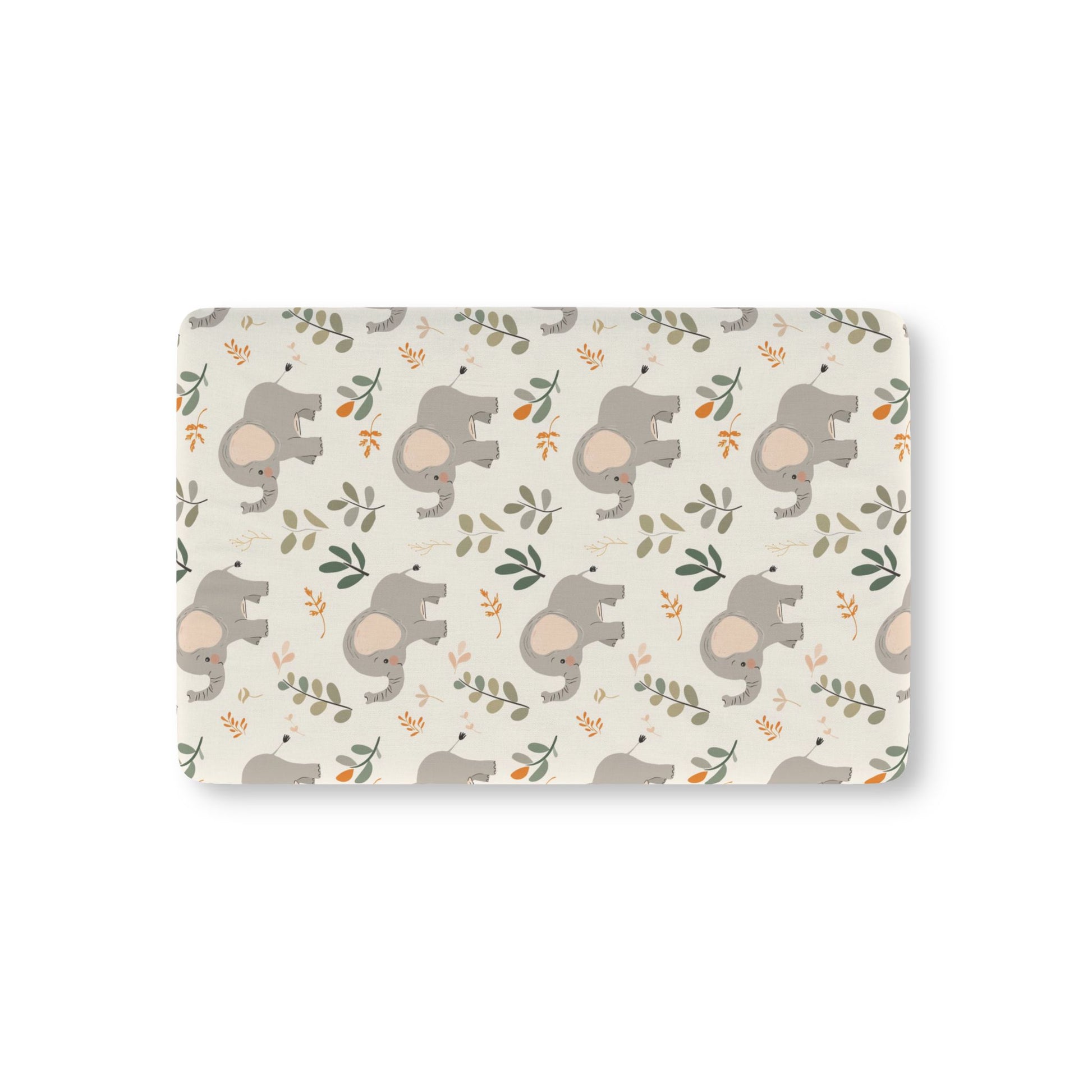 Little Elephants fitted crib sheet on a nursery crib mattress